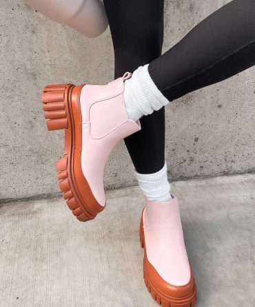 Doorbuster Going My Way Lug Sole Chelsea Ankle Booties (Pink) ?? NanaMacs