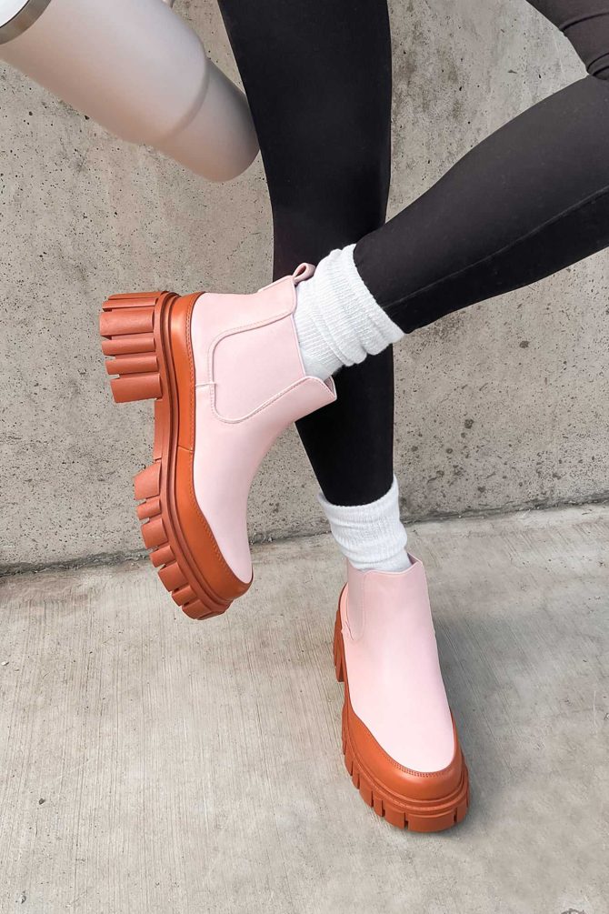 Doorbuster Going My Way Lug Sole Chelsea Ankle Booties (Pink) ?? NanaMacs