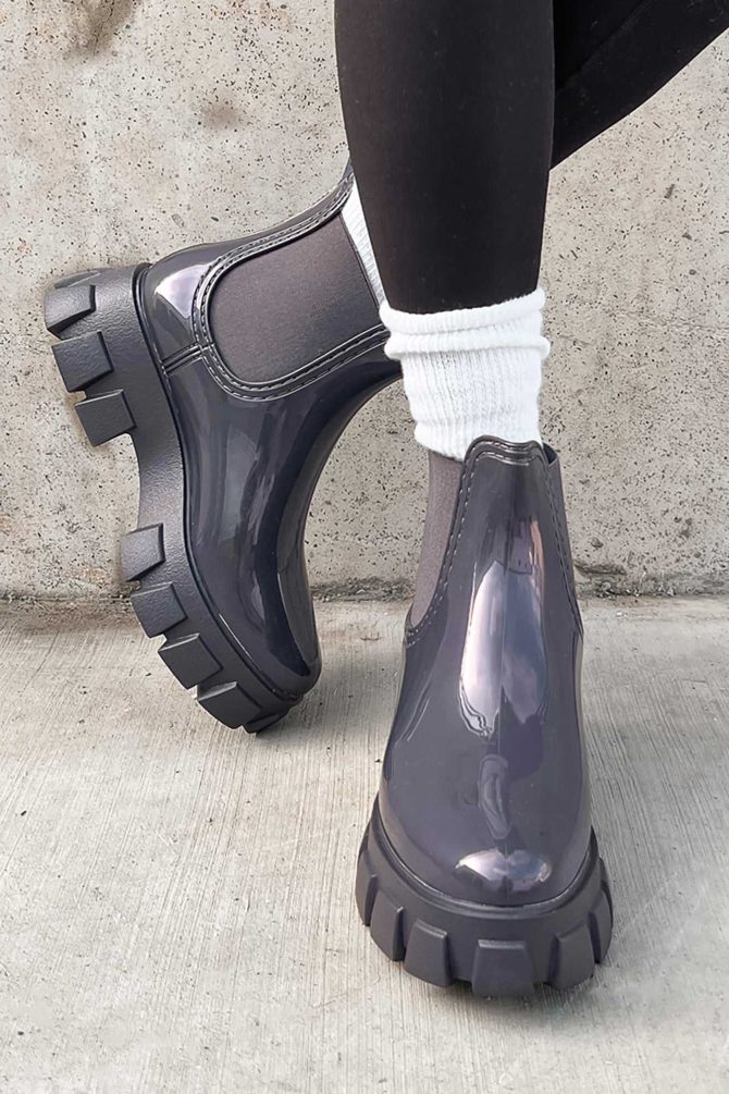Doorbuster Walking In The Rain Lug Sole Chelsea Rain Boots (Grey Paten ?? NanaMacs - Image 3