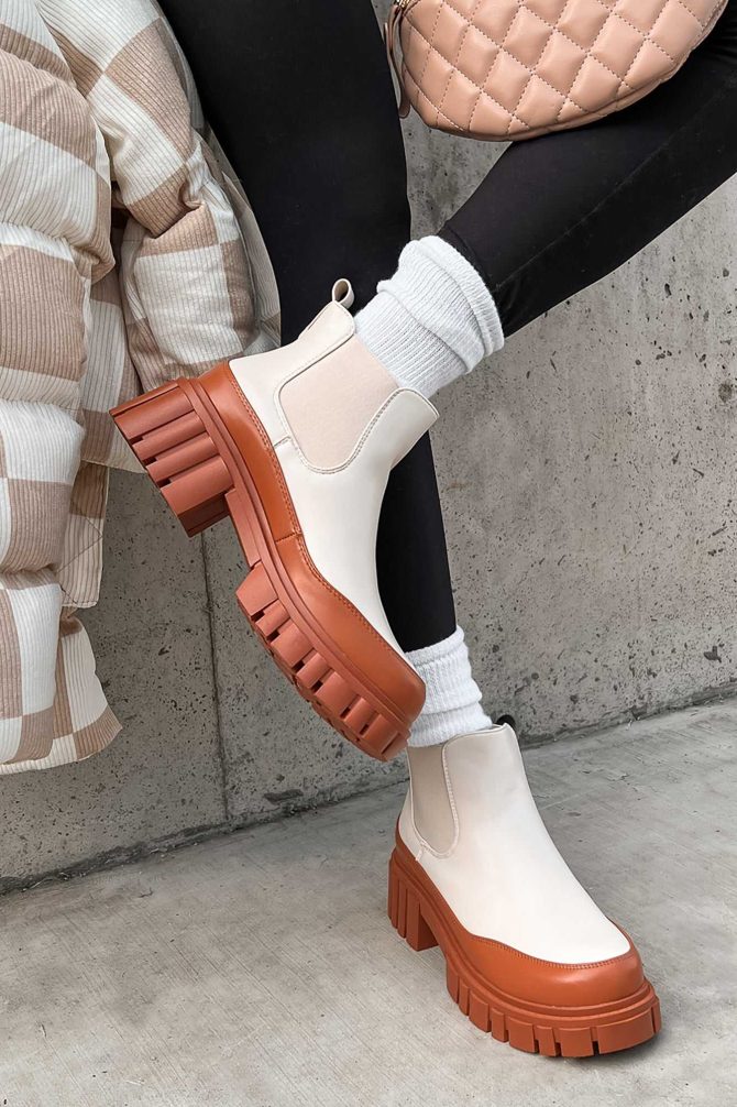 Doorbuster Going My Way Lug Sole Chelsea Ankle Booties (Nude) ?? NanaMacs