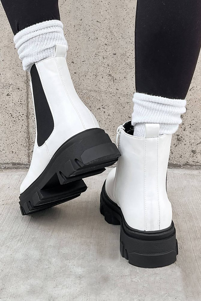 Tia Contrast Knit Lug Sole Chelsea Boots (White Pu) ?? NanaMacs - Image 3