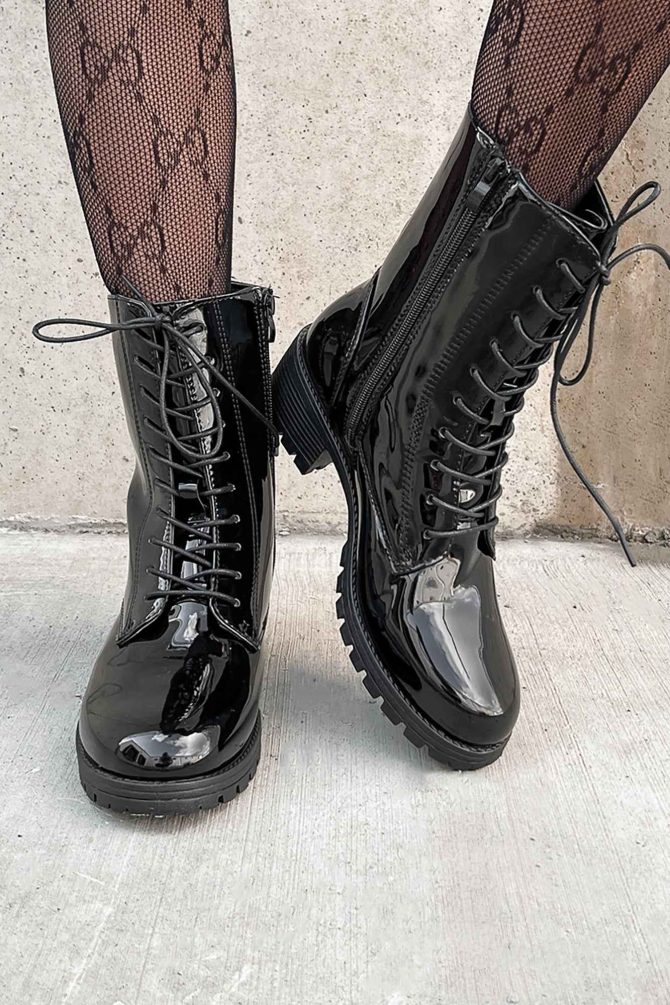 Doorbuster Harlow Patent Leather Lace-Up Boots (Black Patent) ?? NanaMacs - Image 2