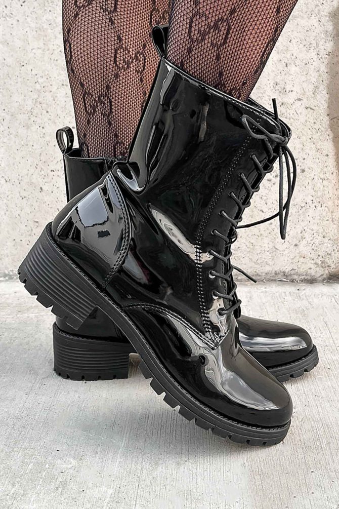 Doorbuster Harlow Patent Leather Lace-Up Boots (Black Patent) ?? NanaMacs - Image 3