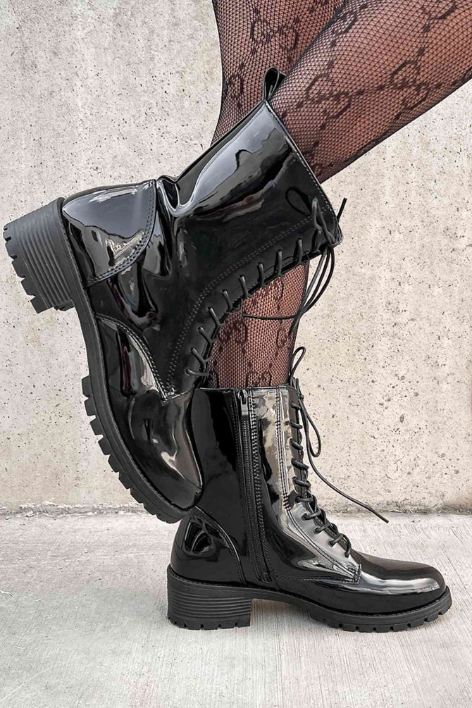 Doorbuster Harlow Patent Leather Lace-Up Boots (Black Patent) ?? NanaMacs - Image 4