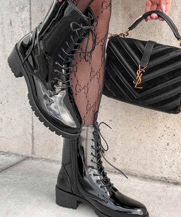 Doorbuster Harlow Patent Leather Lace-Up Boots (Black Patent) ?? NanaMacs