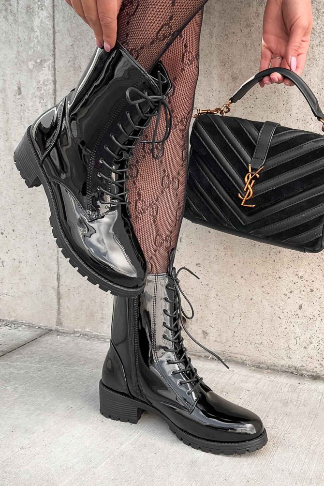 Doorbuster Harlow Patent Leather Lace-Up Boots (Black Patent) ?? NanaMacs