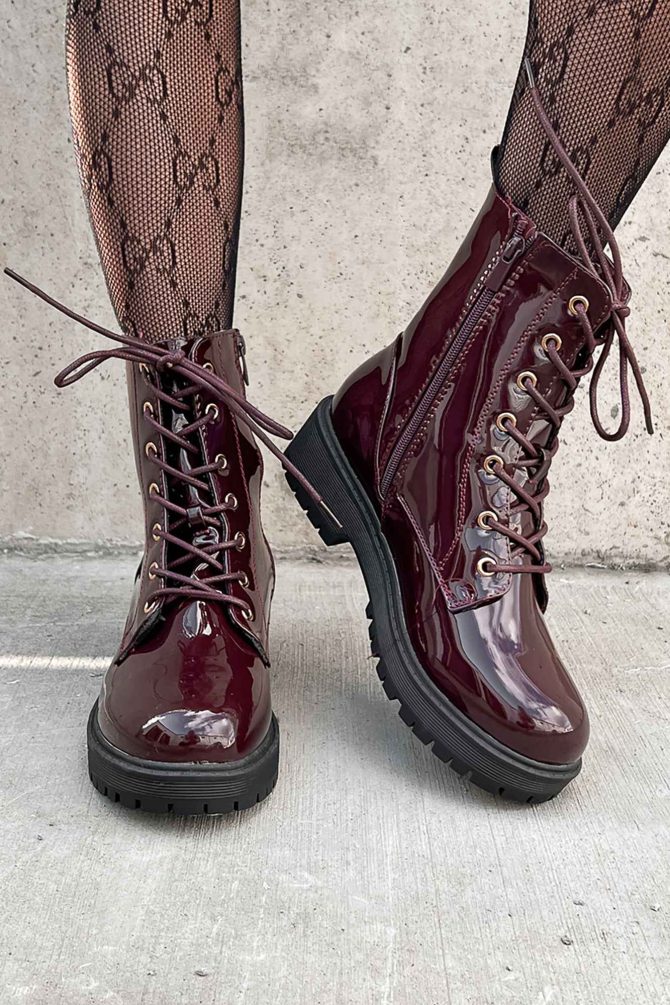 Doorbuster Lennox Patent Leather Combat Boots (Wine Patent) ?? NanaMacs - Image 2
