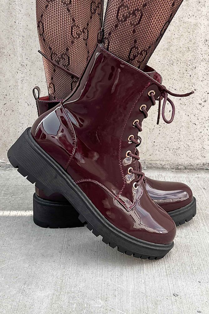 Doorbuster Lennox Patent Leather Combat Boots (Wine Patent) ?? NanaMacs - Image 3