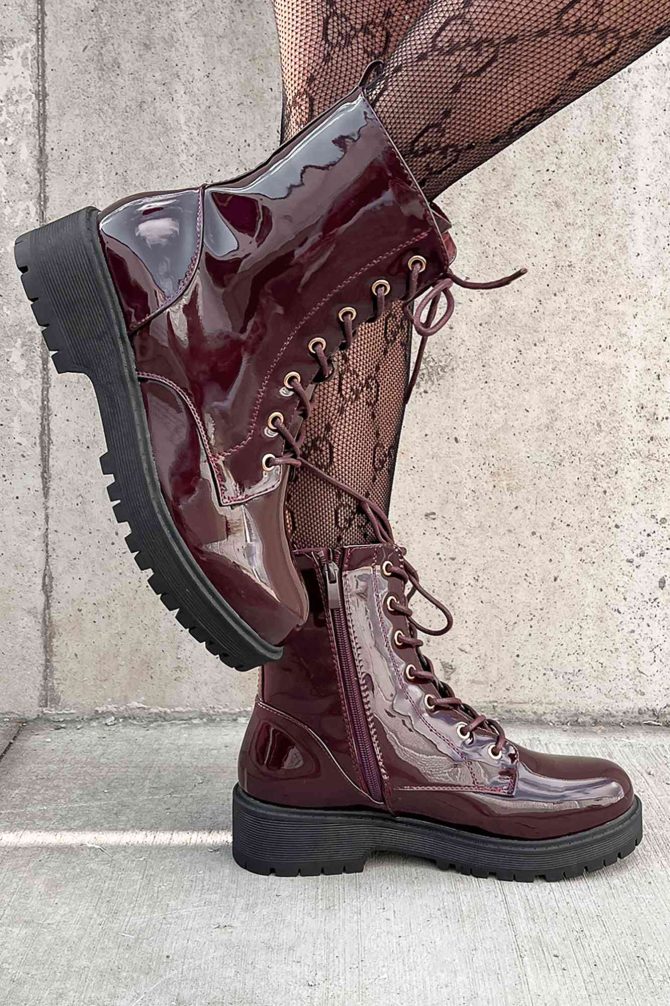Doorbuster Lennox Patent Leather Combat Boots (Wine Patent) ?? NanaMacs - Image 4