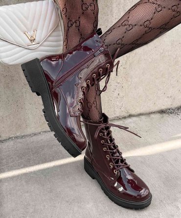 Doorbuster Lennox Patent Leather Combat Boots (Wine Patent) ?? NanaMacs