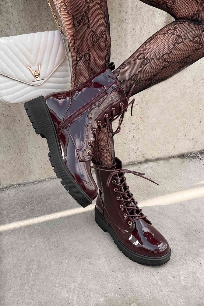 Doorbuster Lennox Patent Leather Combat Boots (Wine Patent) ?? NanaMacs